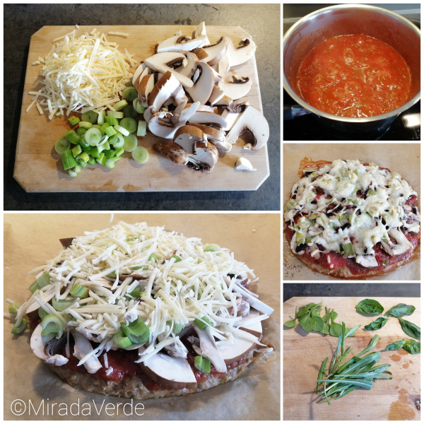 Zubereitungsschritte der Veggy-Pizza mit Thunfischboden