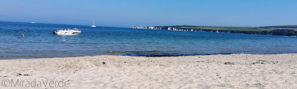 Studland Bay with Old Harry Rocks in the background. Isle of Purbeck, Dorset, England