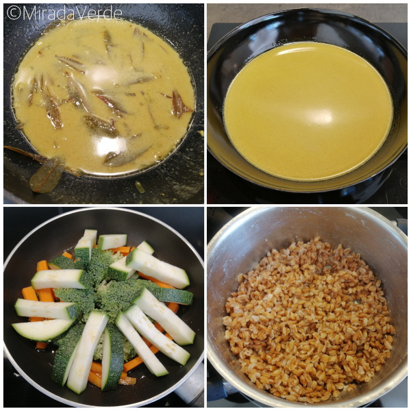 Zitronenverbenen-Currysauce, Gemüse und Dinkelreis