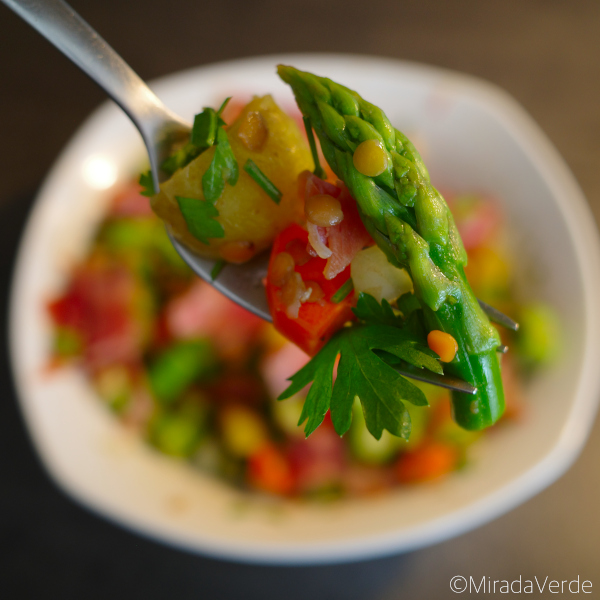 Spargel-Linsen-Salat mit Serrano-Schinken