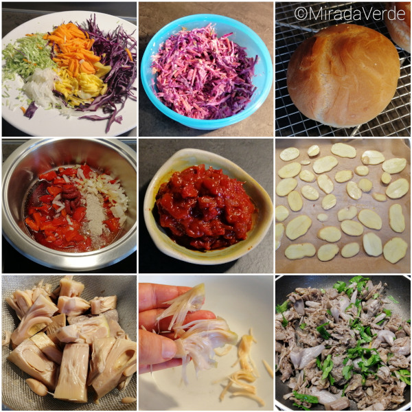 Pulled Jackfruit Burger mit Chips und Paprikasauce Step by Step