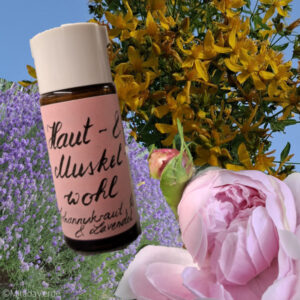 Johanniskraut, Lavendel, Rose in sommerlichen Haut- und Muskelwohl Öl