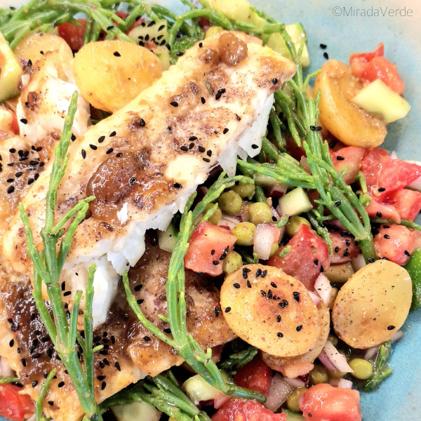 Kabeljau auf Meeresspargelsalat