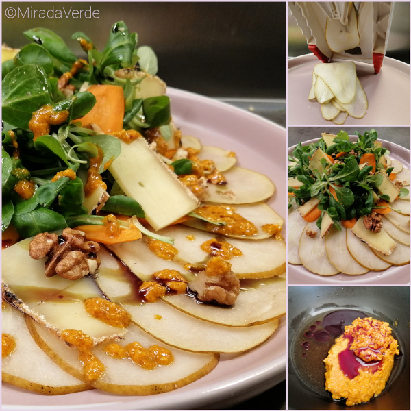 Herbstsalat auf Birnencarpaccio mit Kürbis-Nuss-Creme