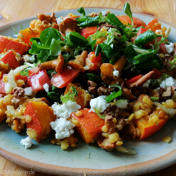 Linsensalat mit Kürbis, Eierschwammerl und Fenchel