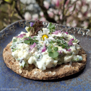 Körniger Widkräuter Ei Frischkäse Aufstrich auf Knäckebrot